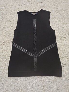 Brooks Brothers 100% Italian Merino Wool Womens Vest Black Knit Sweater Size M